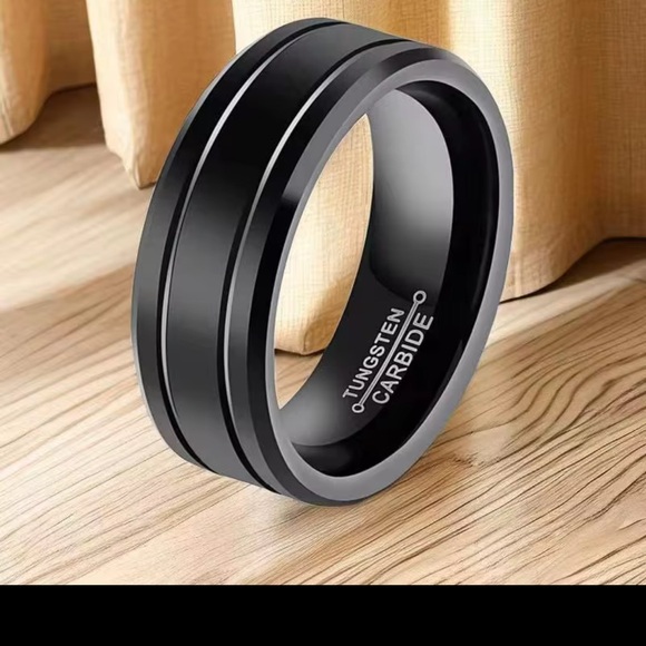 Tungsten Other - Mens Tungsten Carbide Black Wedding Band Ring Beveled Edge Minimalist Design